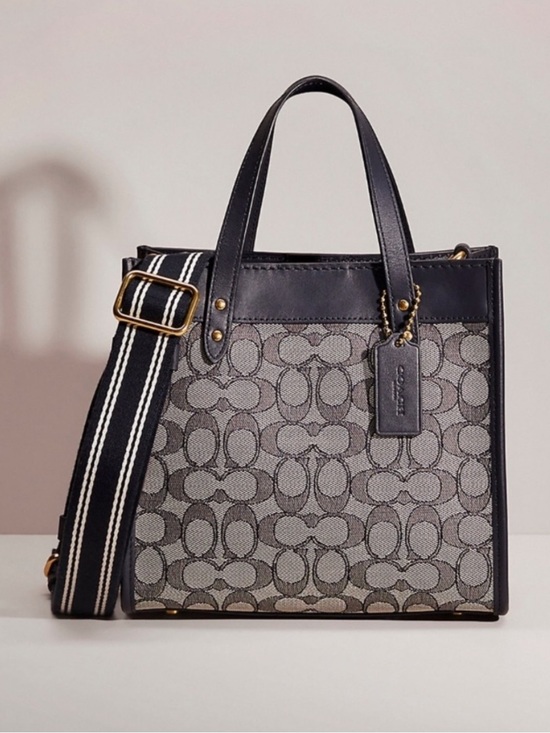 Coach Handbags - Coach Field Tote Signature Jacquard Glovetanned Leather Midnight Blue NWT